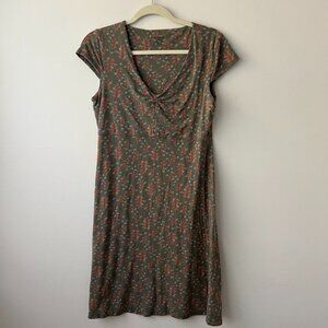 Toad & Co., green dress, floral, medium, organic cotton, V-neck, cap sleeve